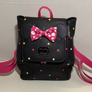 Loungefly Disney Parks “Rock the Dots” Backpack with Minnie Mouse Ears and Bow